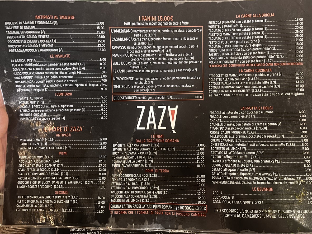 Osteria Zazà menu 1