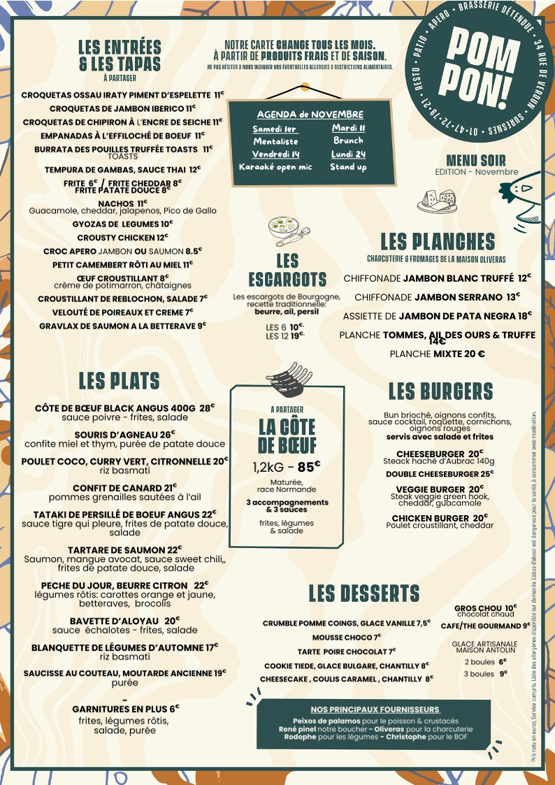 Pompon - Restaurant Suresnes menu 2