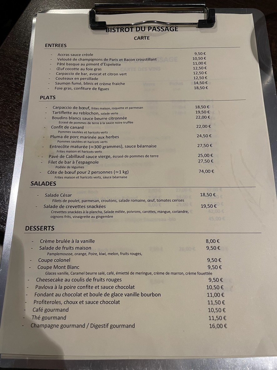Le Bistrot Du Passage menu 1
