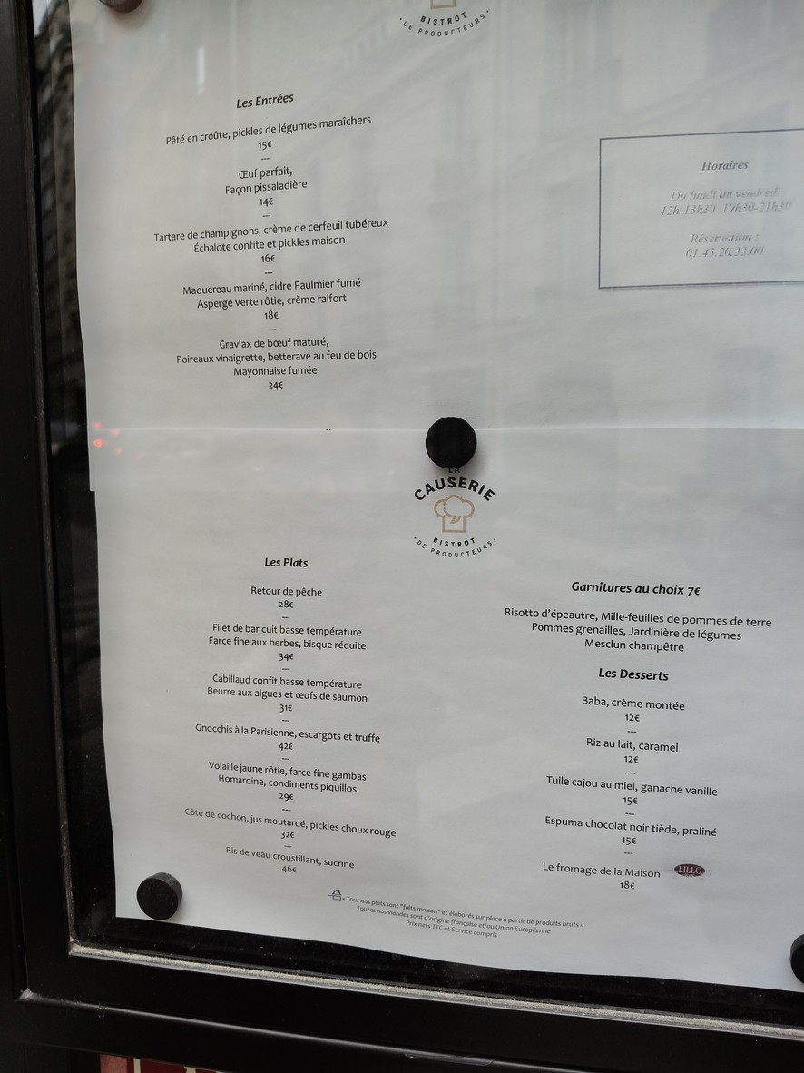 La Causerie menu 1