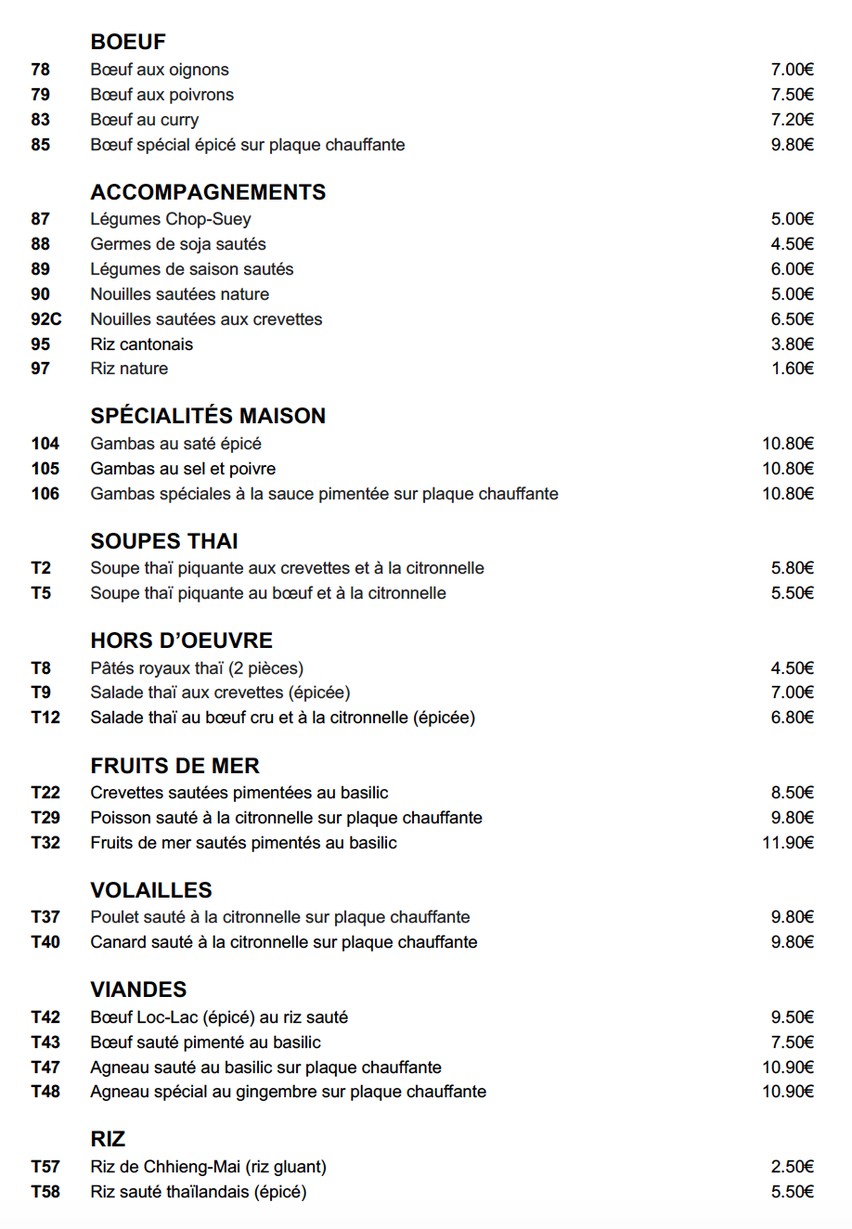 Chez Huang des Pyrénées menu 2