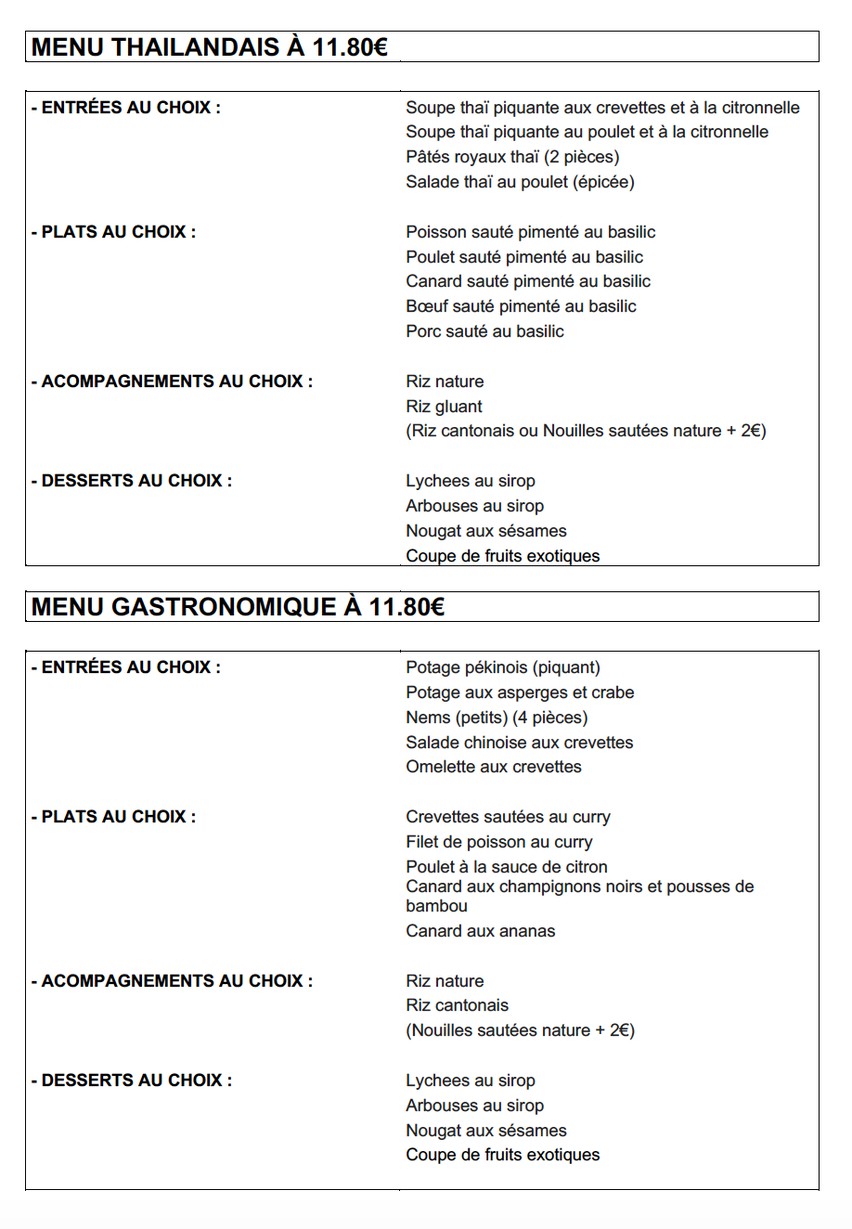 Chez Huang des Pyrénées menu 3