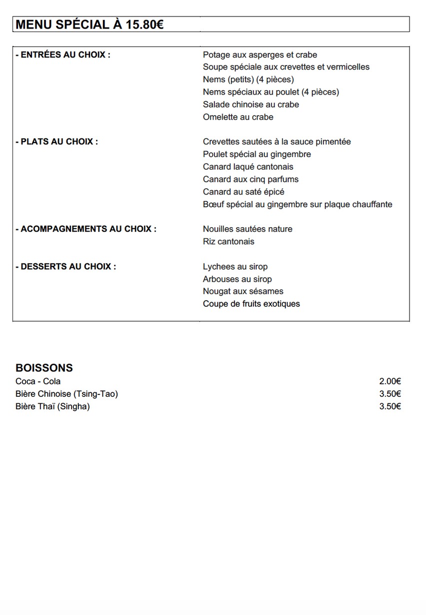 Chez Huang des Pyrénées menu 4