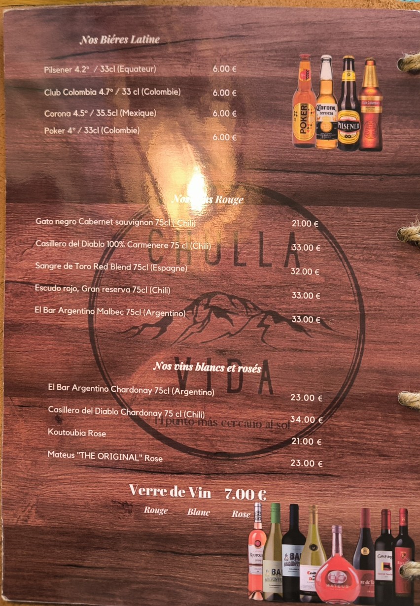 Chulla Vida - Restaurant - Paris 11 menu 3