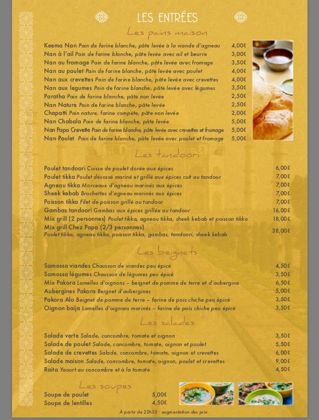 Chez Papa Indien menu 1