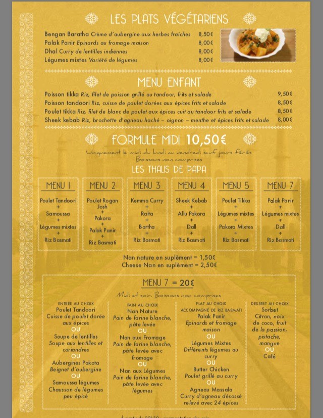 Chez Papa Indien menu 3
