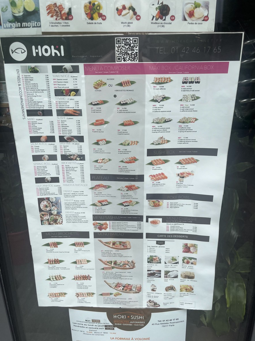 Hoki Sushi menu 3