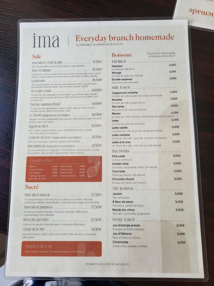 IMA - Brunch, Lunch & Coffeshop menu 1