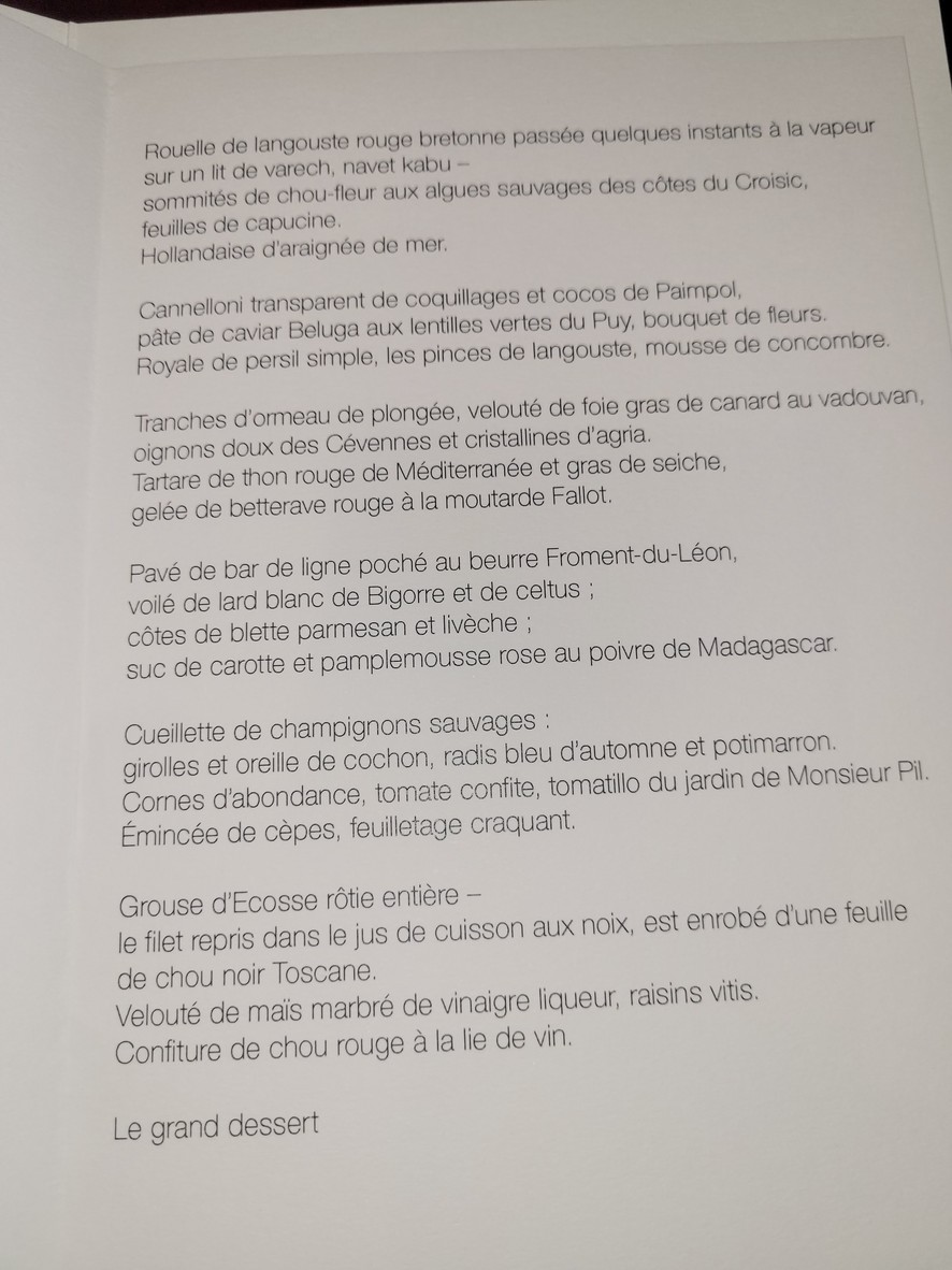 Restaurant Pierre Gagnaire menu 1