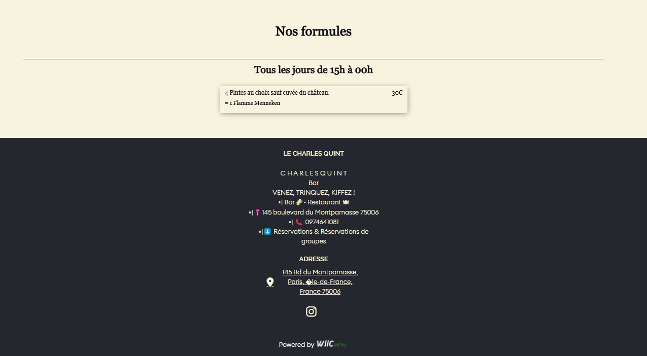 Le Charles Quint menu 1