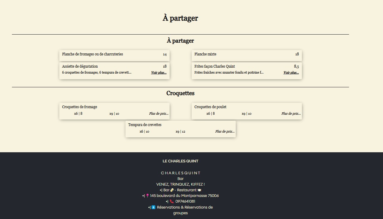 Le Charles Quint menu 2