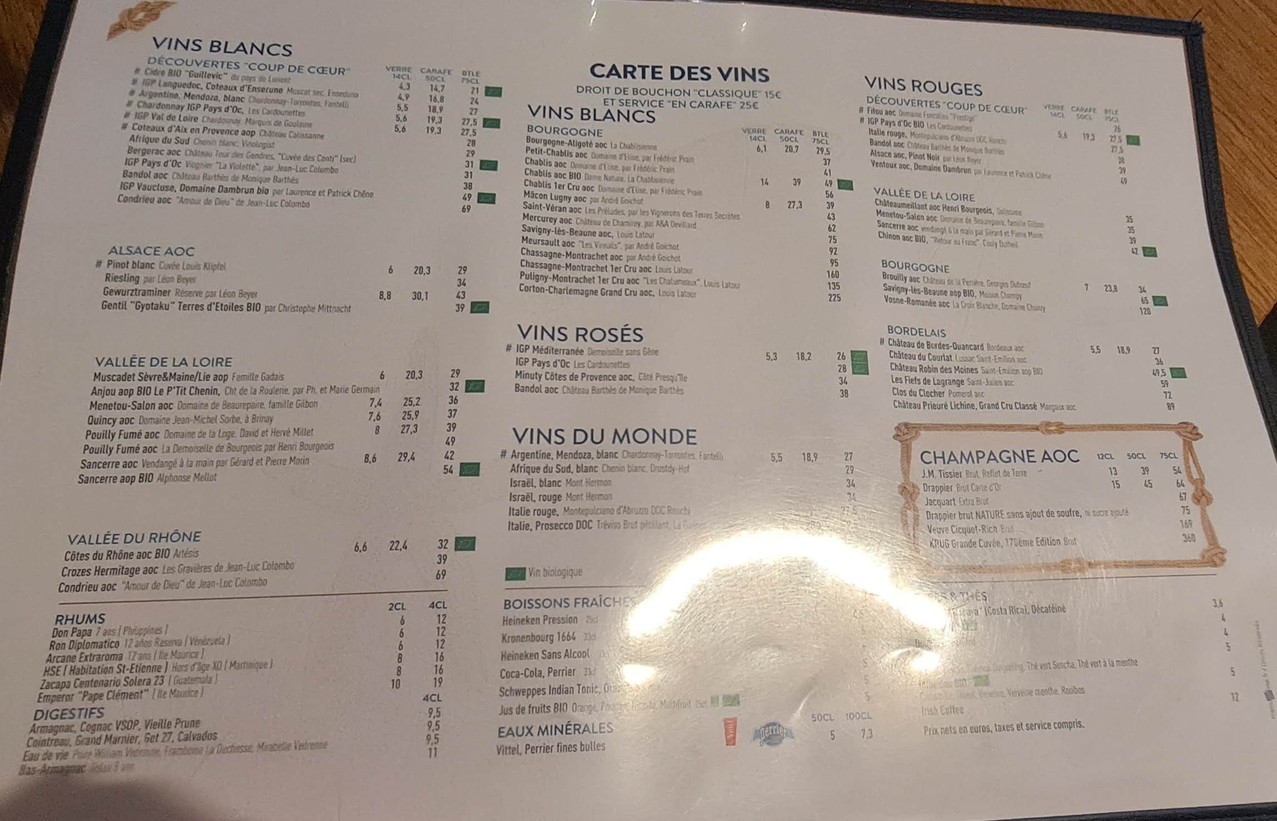 Vin & Marée Maine Montparnasse menu 2