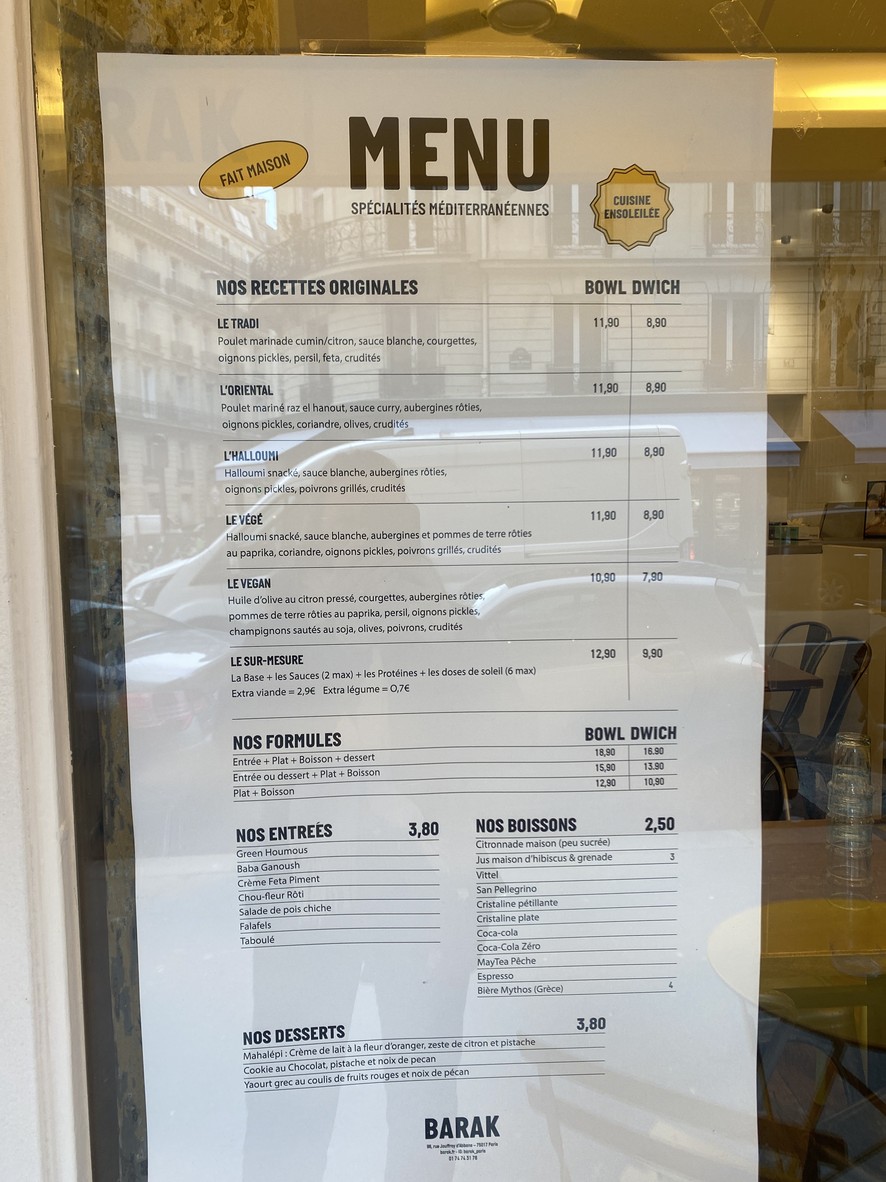 BARAK - Wagram menu 1