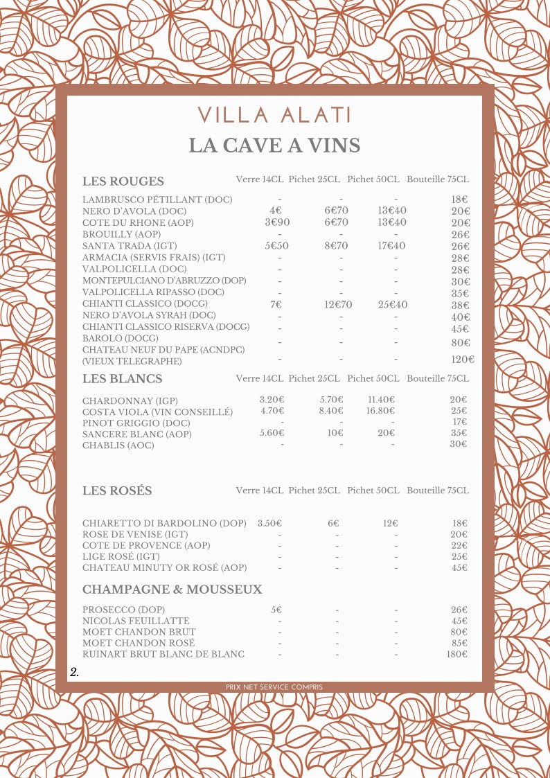 Villa Alati menu 2