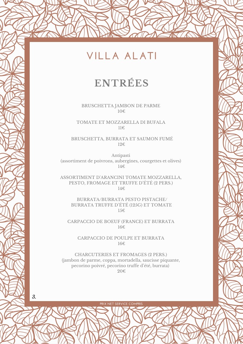 Villa Alati menu 3