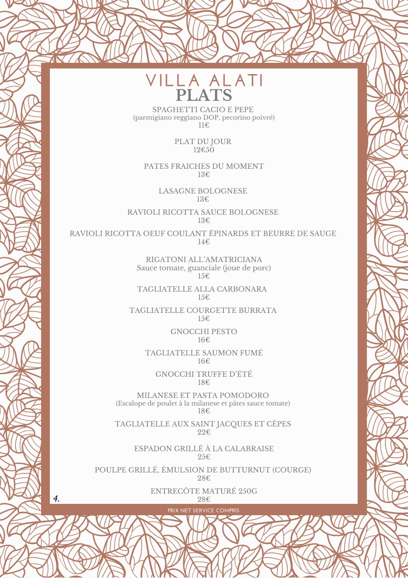 Villa Alati menu 4