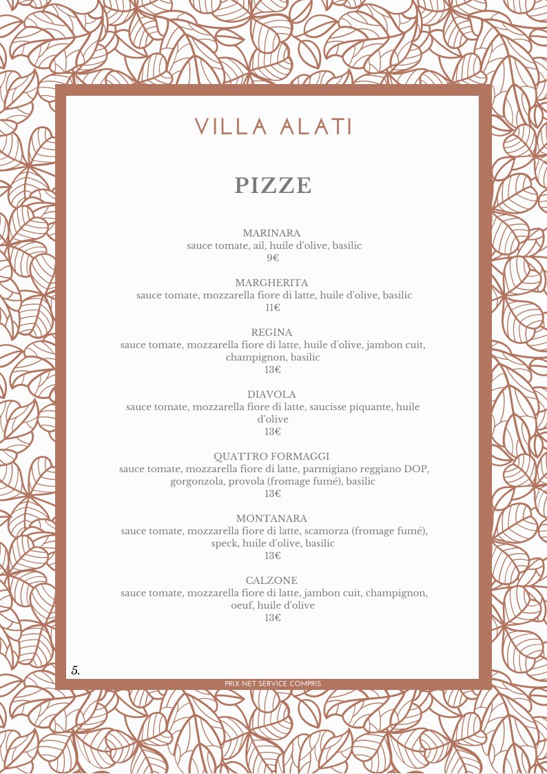 Villa Alati menu 5