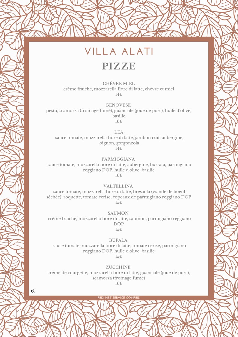 Villa Alati menu 6
