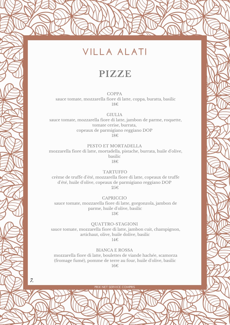 Villa Alati menu 7
