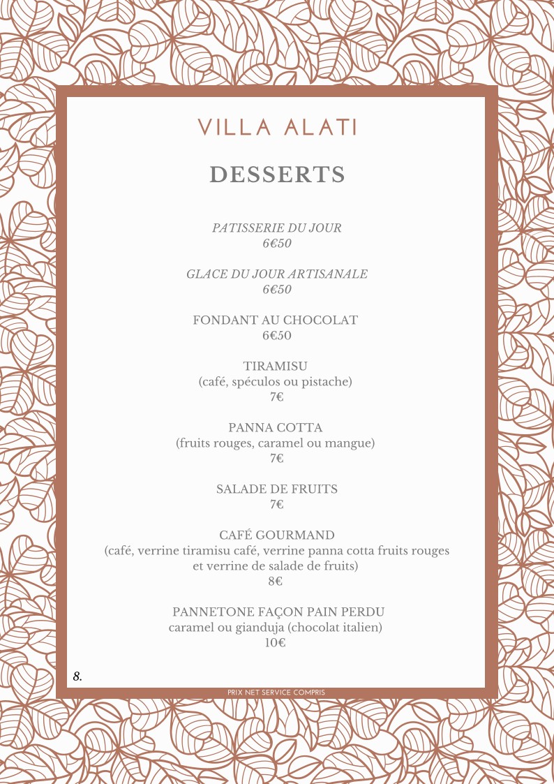 Villa Alati menu 8