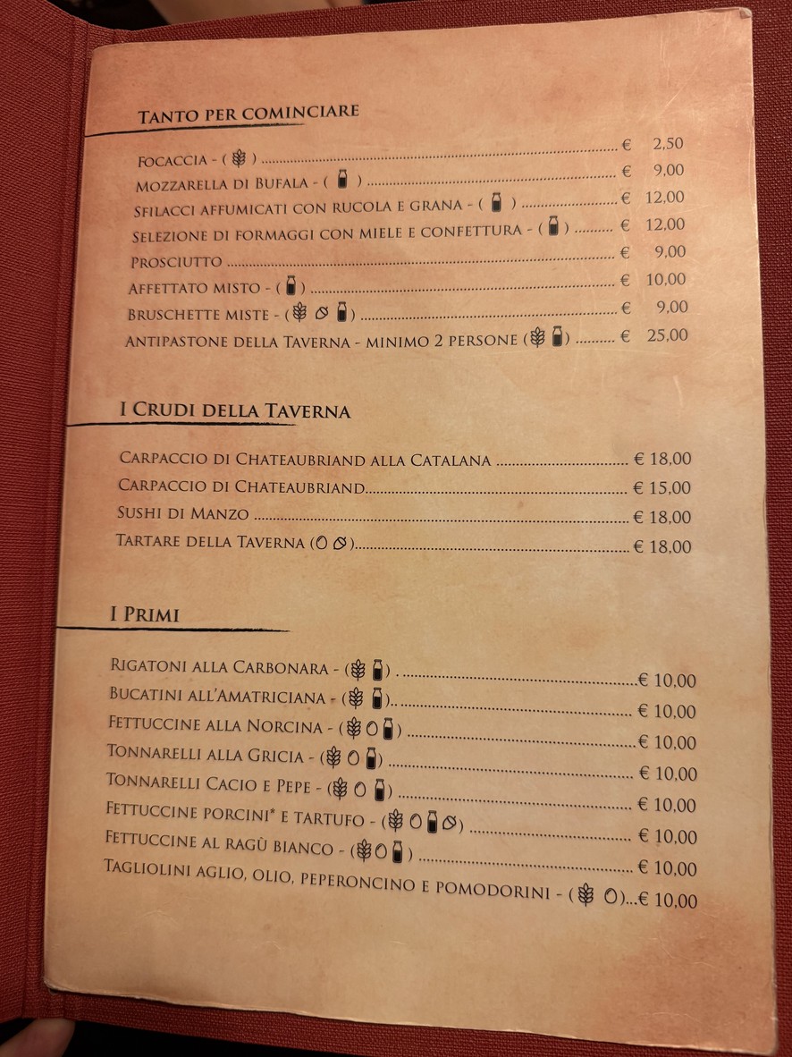 La Taverna Del Vicolo Roma menu 1