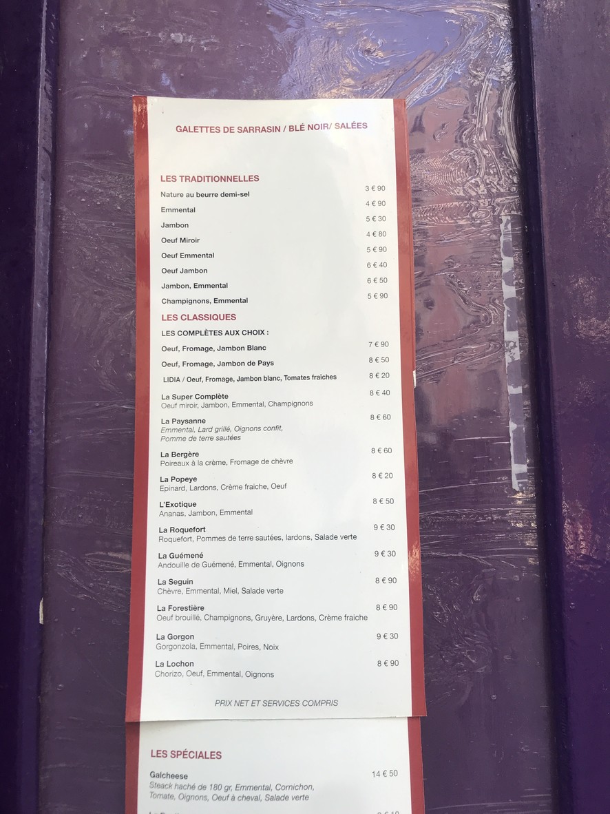 Crêperie La Sablière menu 1