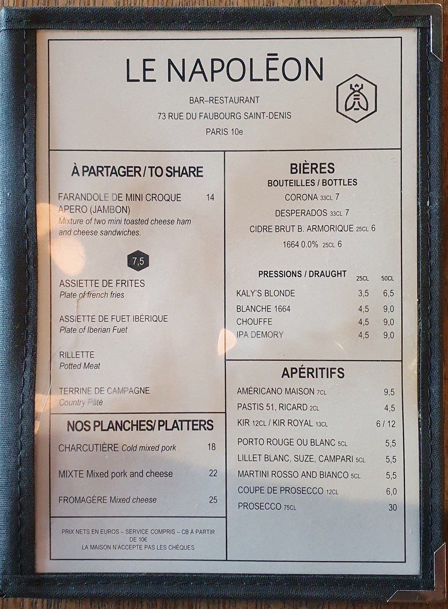 Le Napoléon menu 1