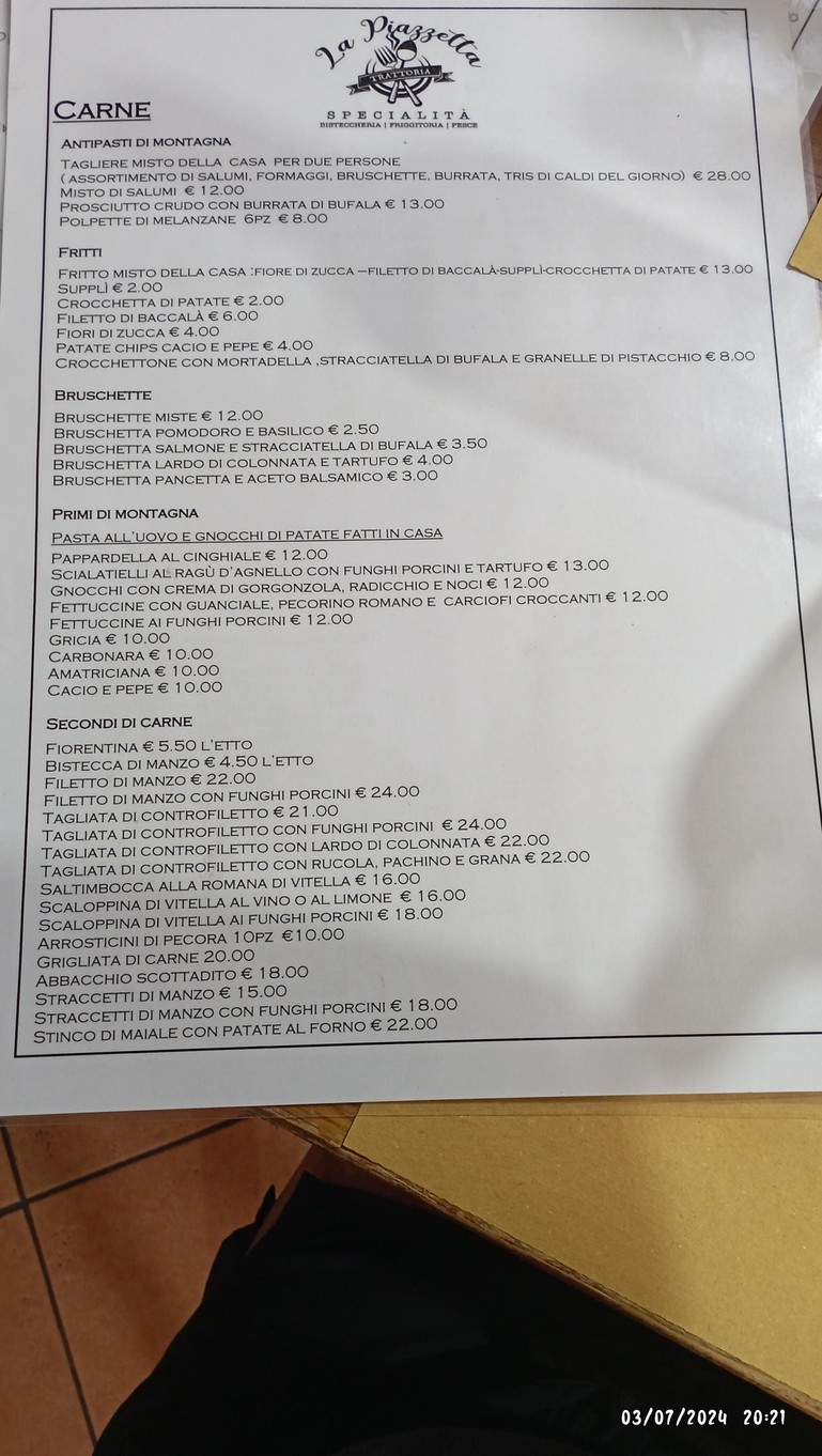 La Piazzetta al Quadraro menu 1