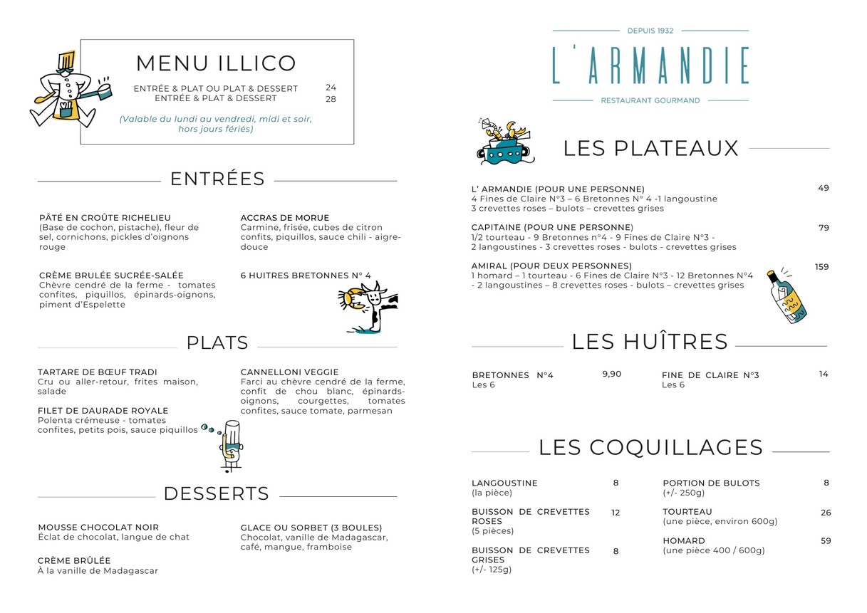 L'Armandie - Restaurante de Mariscos París 15 menu 1