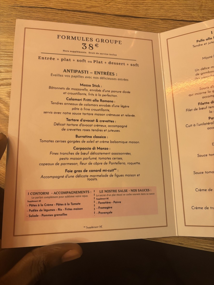 Casa Rosa - Restaurante Italiano halal - París 19 menu 1