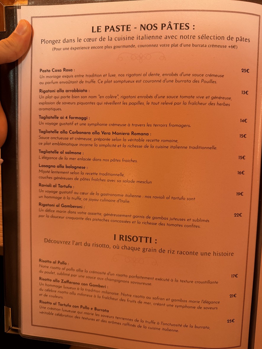Casa Rosa - Restaurante Italiano halal - París 19 menu 4