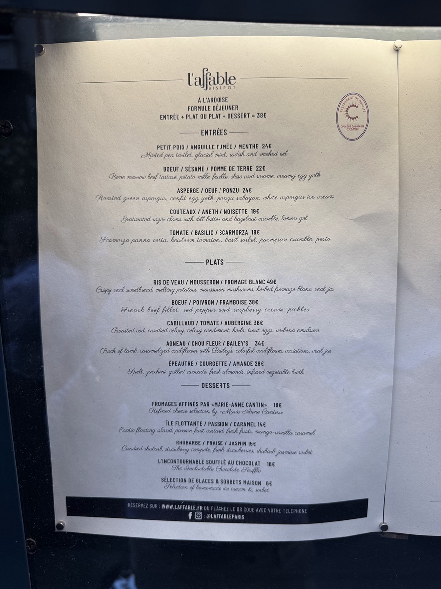 L'Affable menu 2