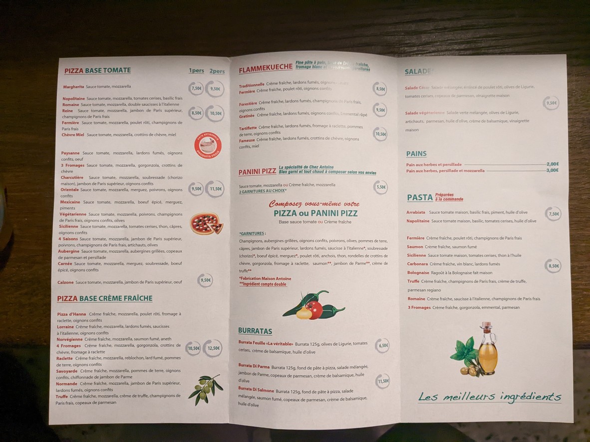 Chez Antoine menu 1