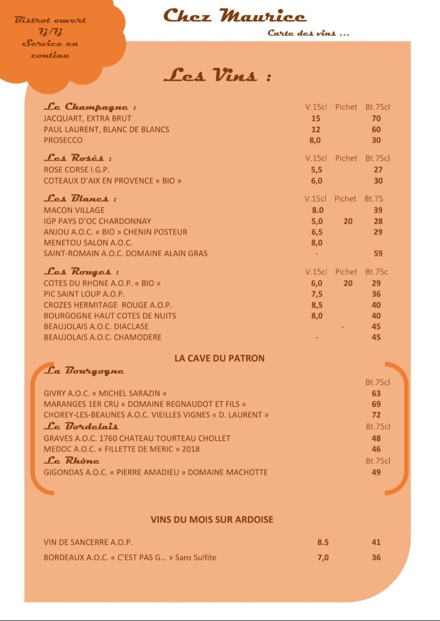 Chez Maurice menu 3