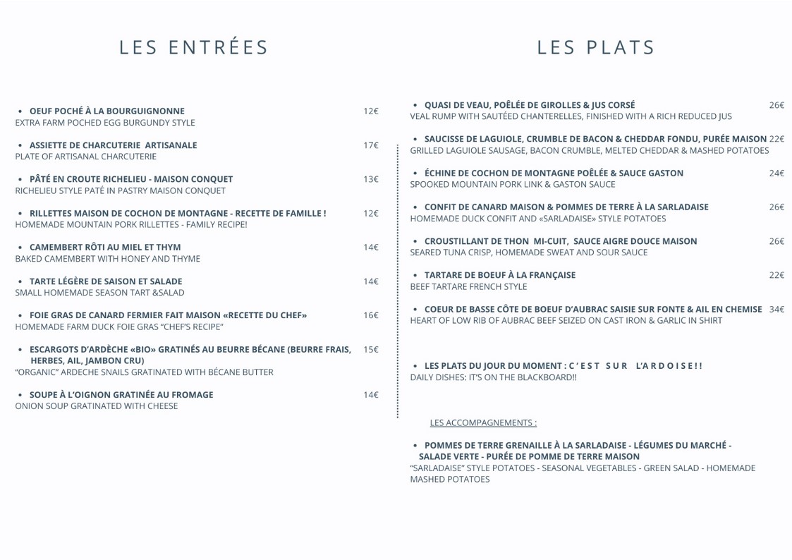 La Bécane à Gaston menu 1