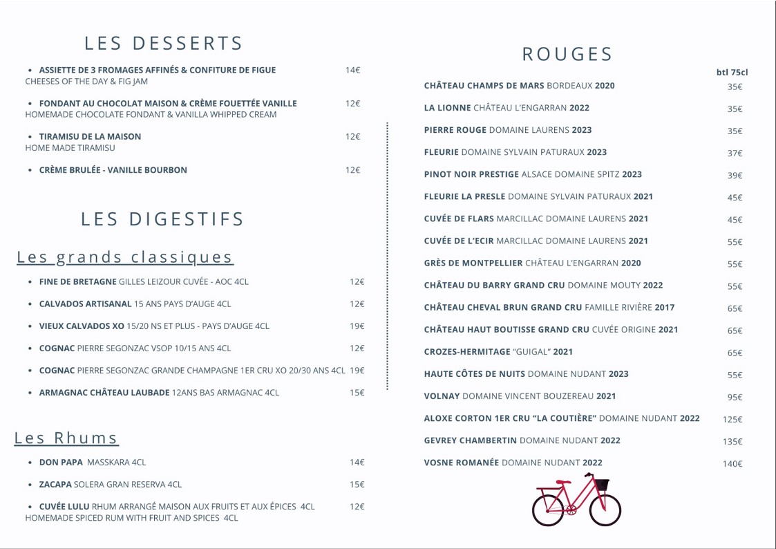 La Bécane à Gaston menu 2