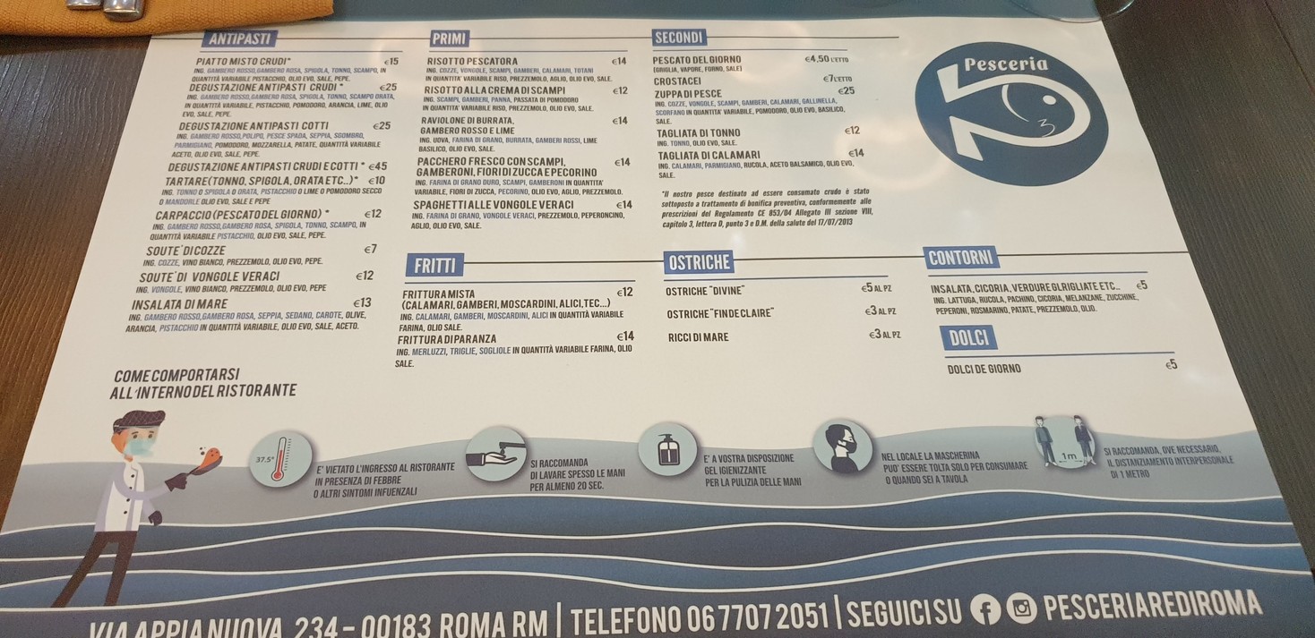 La Pesceria menu 1