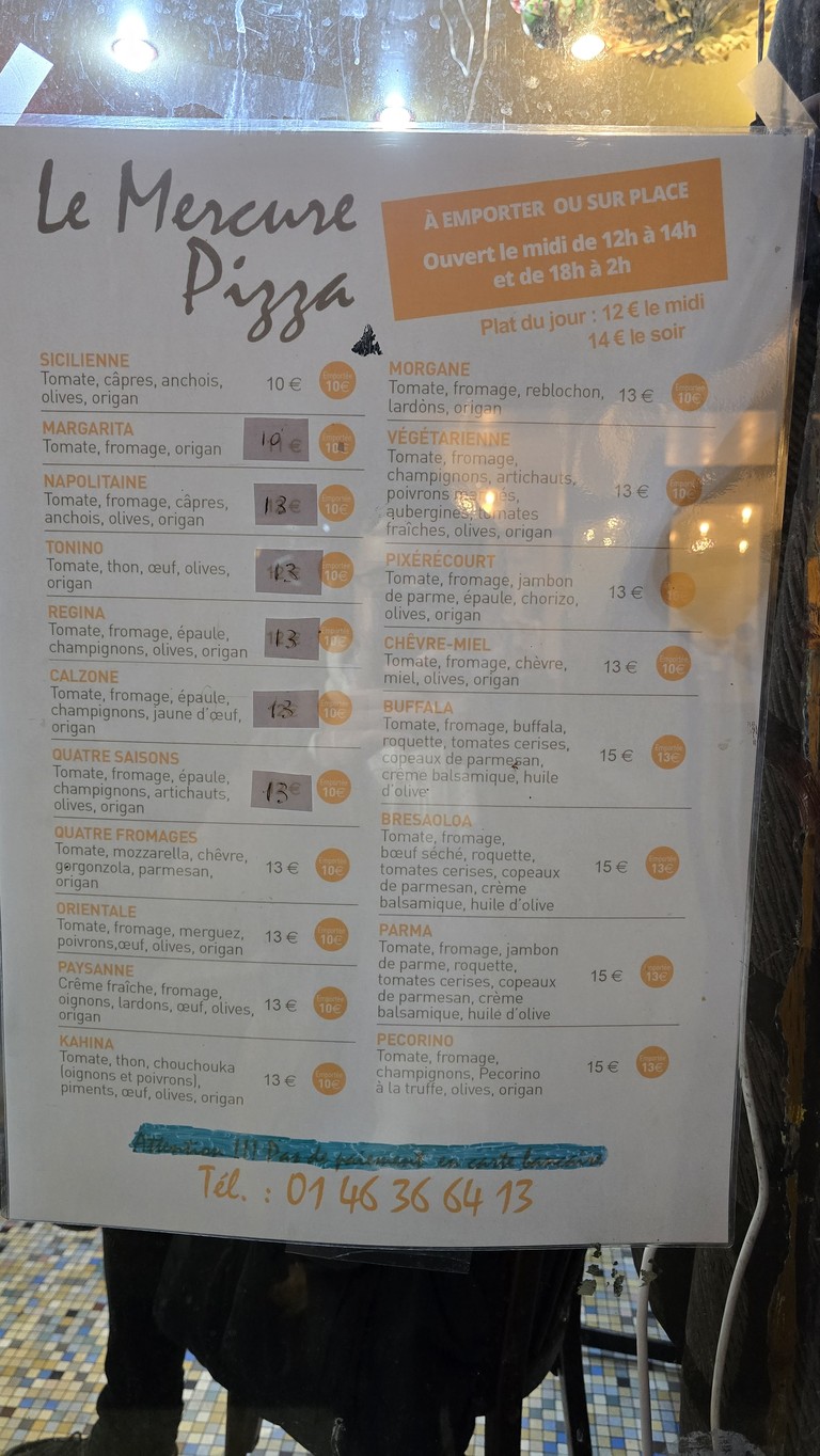 Le Mercure menu 1