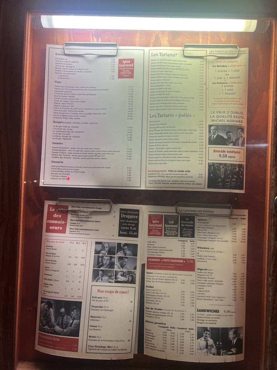 Les Tontons menu 1