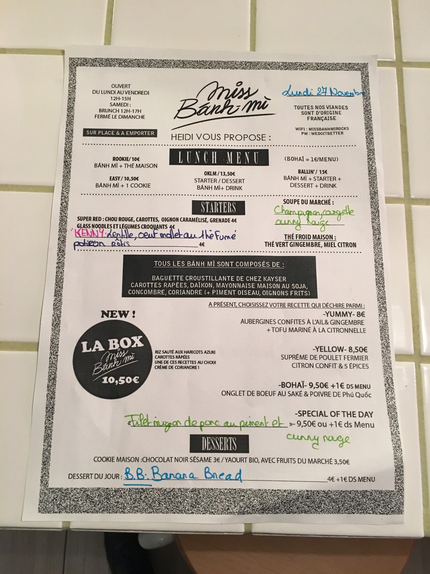 Miss Banh Mi menu 1