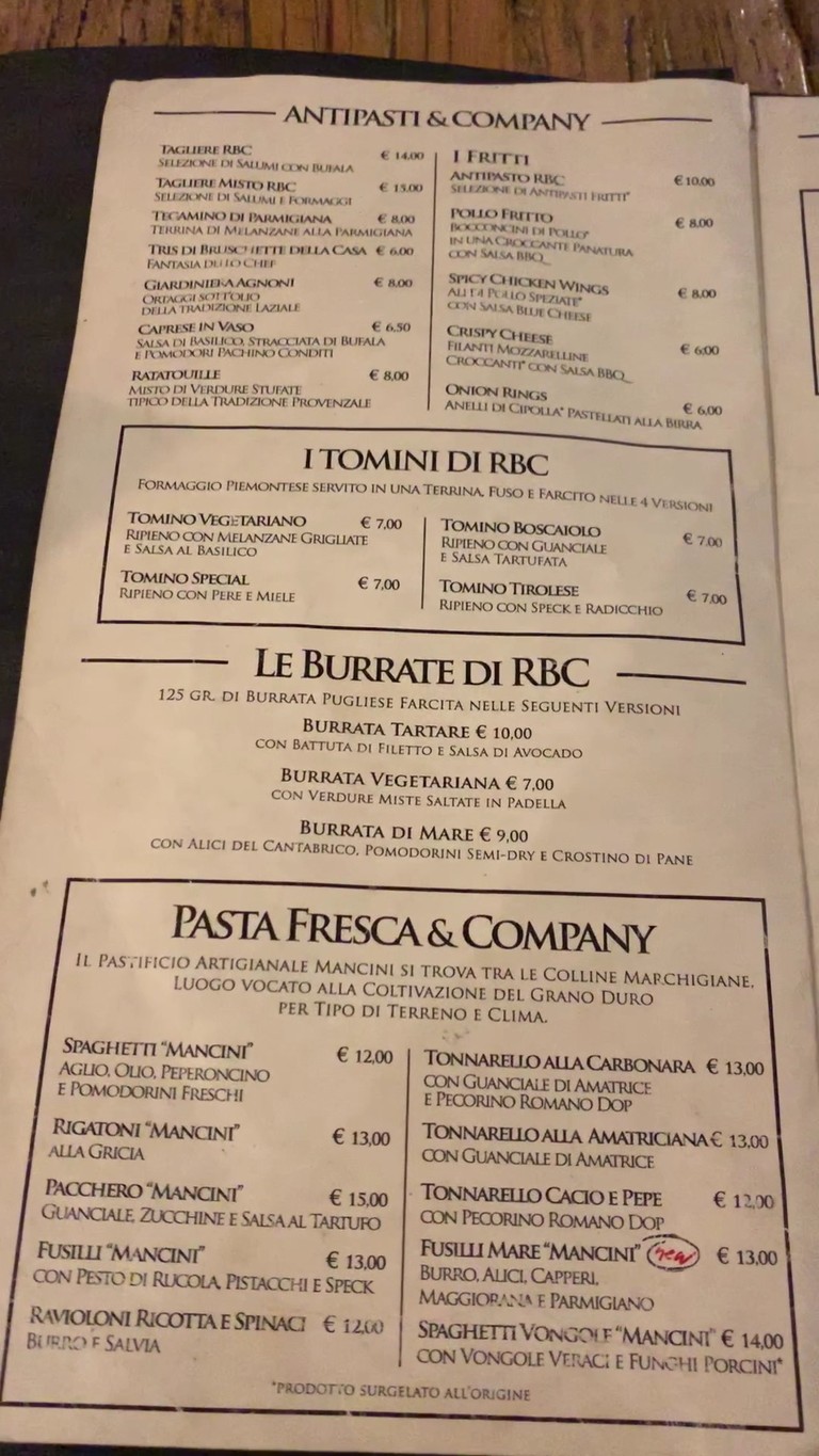 Roma Beer Company menu 1