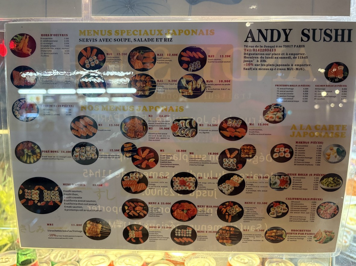 Andy Sushi menu 1