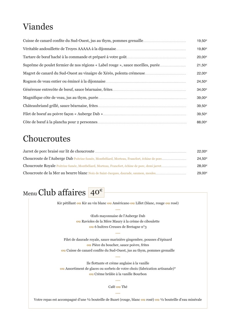 L'Auberge Dab menu 3