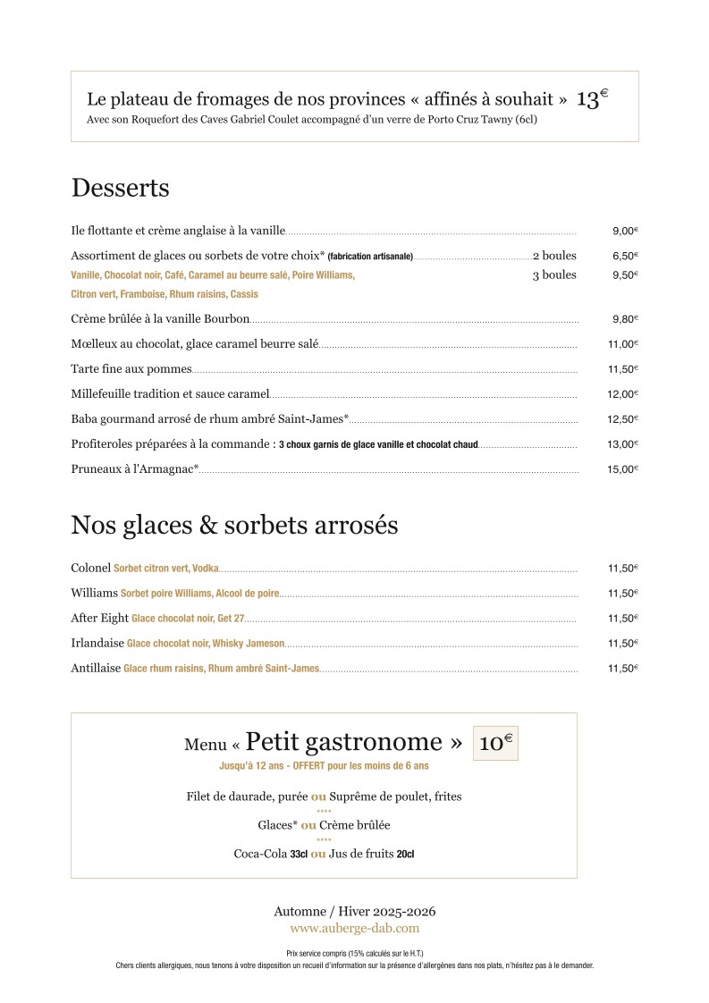 L'Auberge Dab menu 4