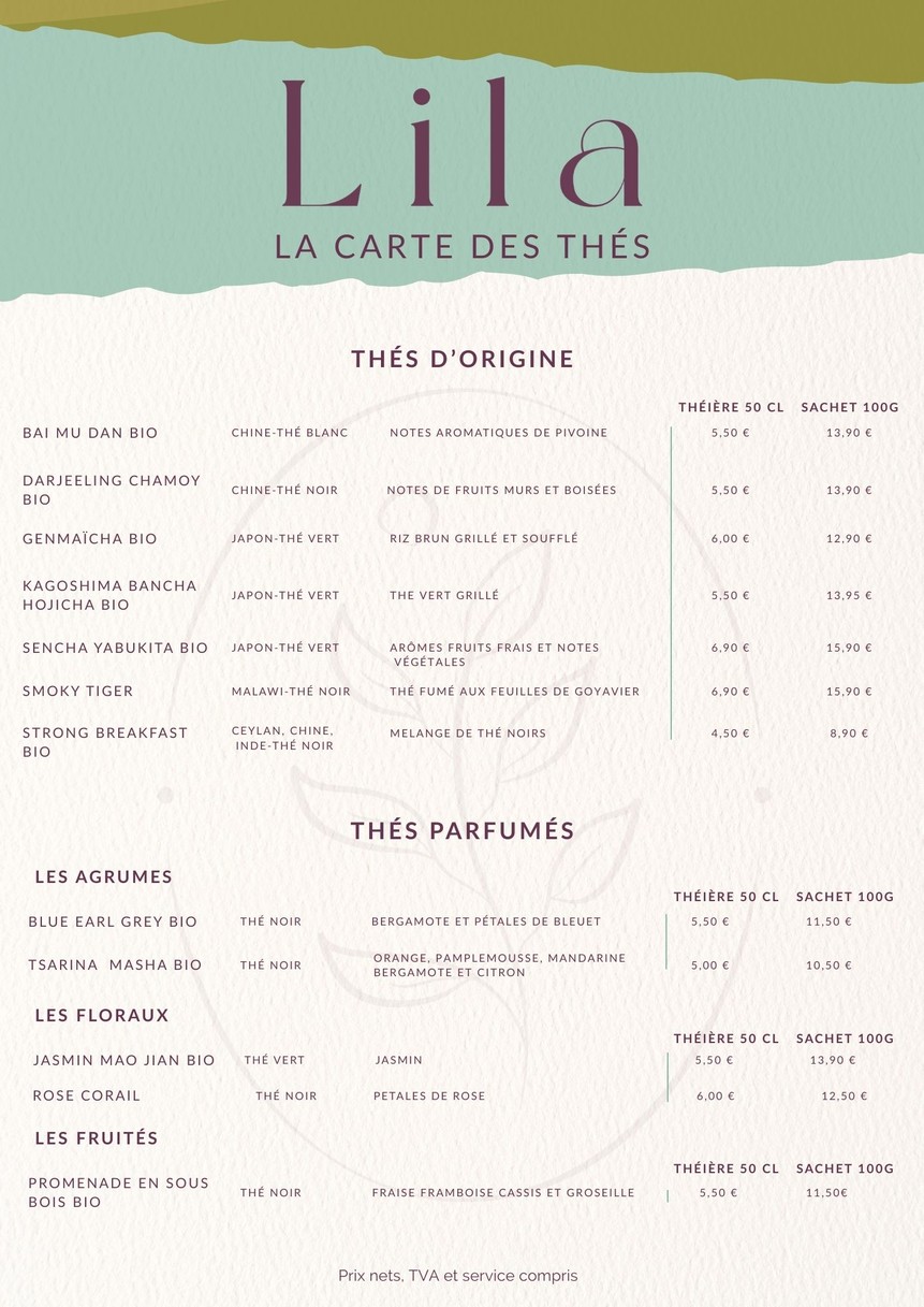 Lila | Salon de thé - Cantine & Brunch menu 3