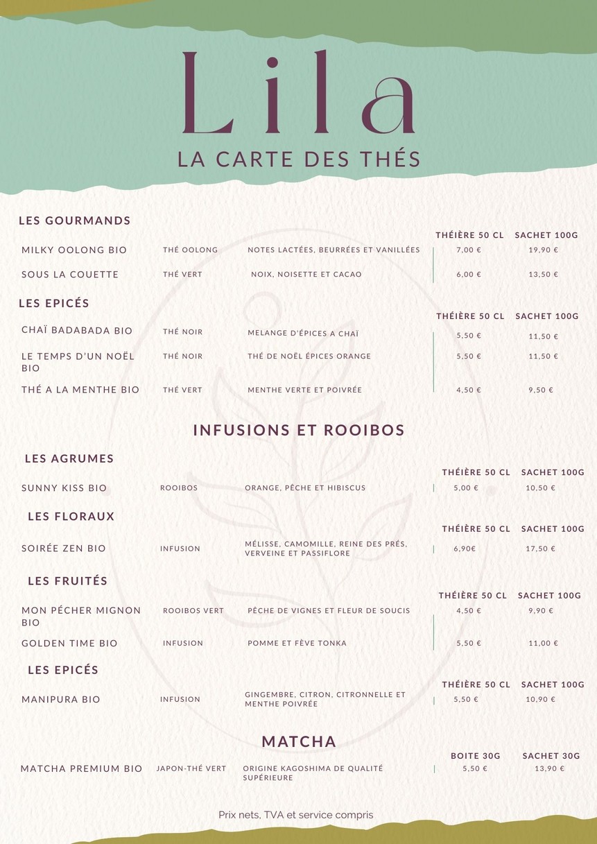 Lila | Salon de thé - Cantine & Brunch menu 4