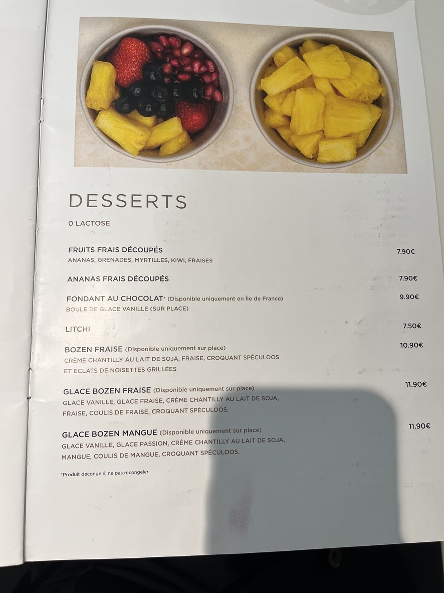 Bozen Paris 19ème menu 3