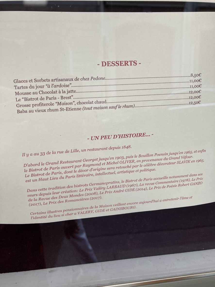 Le Bistrot de Paris menu 2