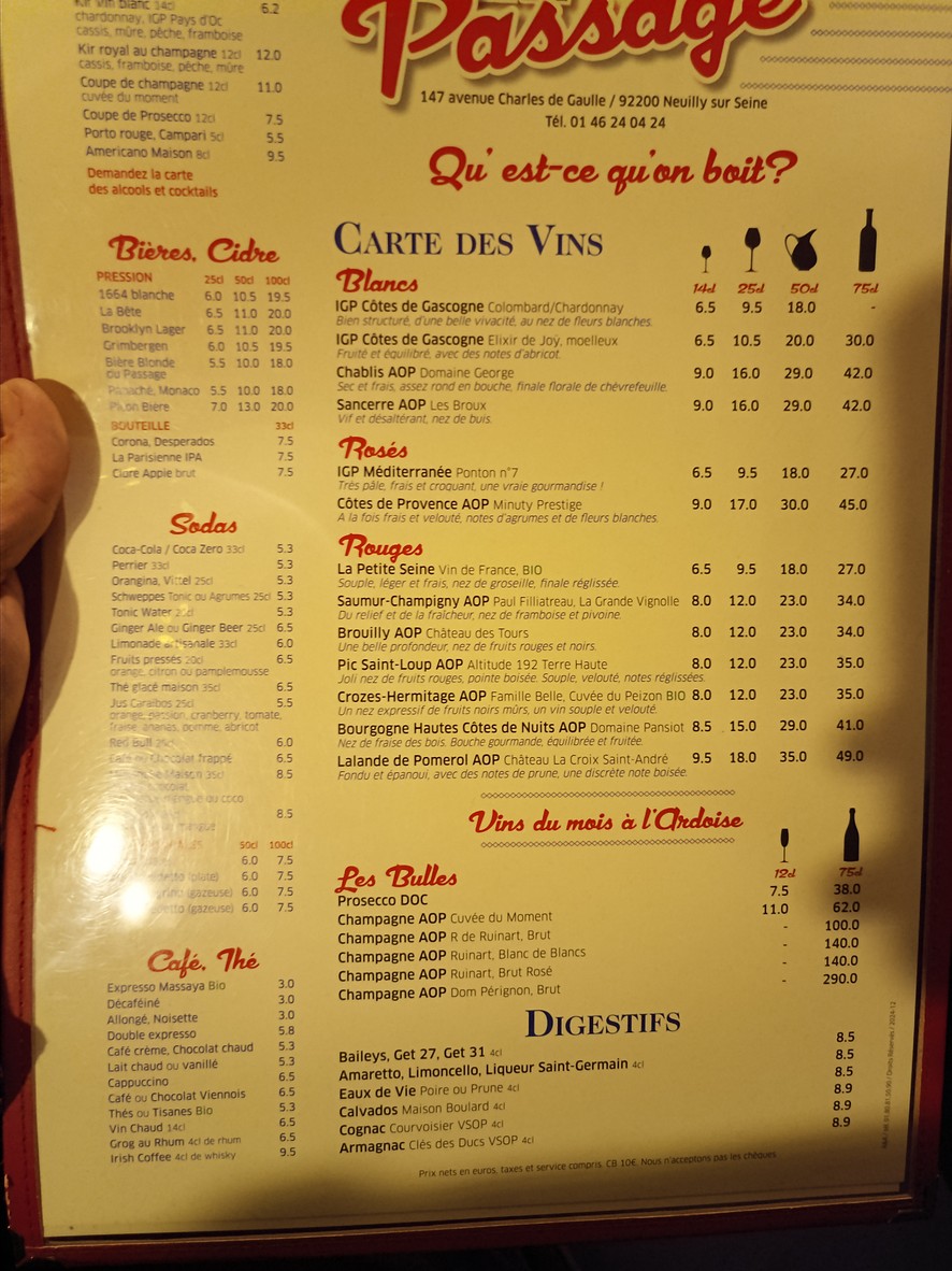 Le Passage menu 2