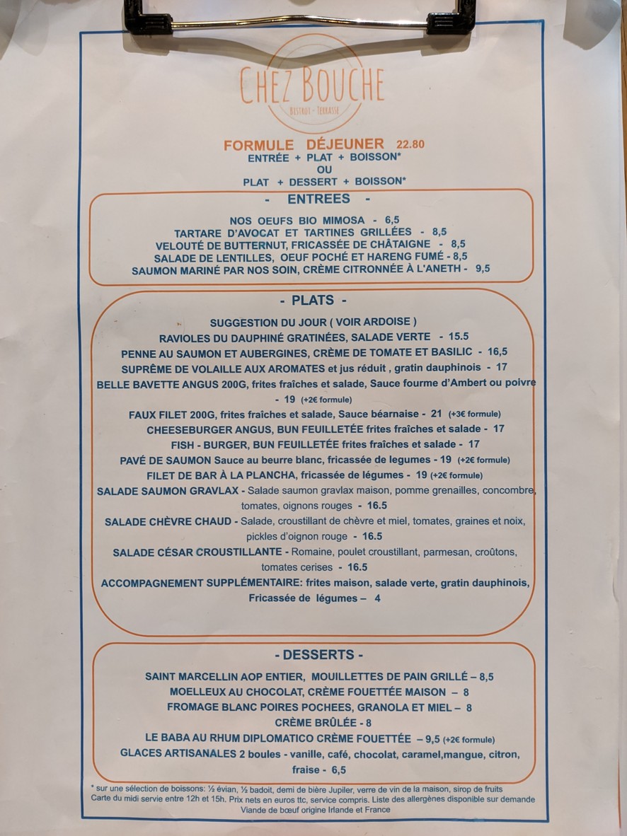 Chez Bouche menu 1